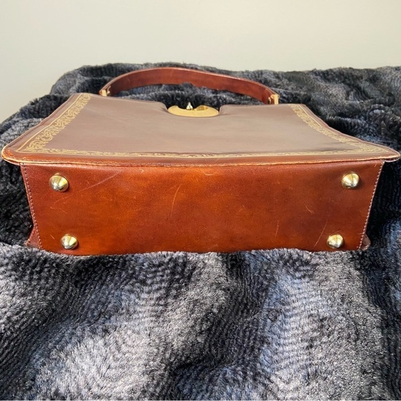 Antique Handmade Leather Purse  with High Quality Crescent Clasp Brown & Gold - Picture 6 of 7